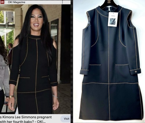 5K Nuovo Chanel 2014 Barbie Nero Tweed Giacca Abito Spalla 38 40 42 6 8 10 M L