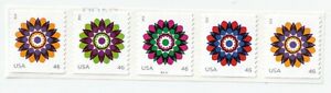 USA # 4722-25 / 4725a Kaleidoscope Flowers 46c (2013) - 5 Stamps PNC # S11111