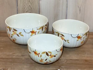 Vtg Halls Superior Set of 3 Quality Kitchenware Autumn Leaf Mixing Serving Bowls - Picture 1 of 12