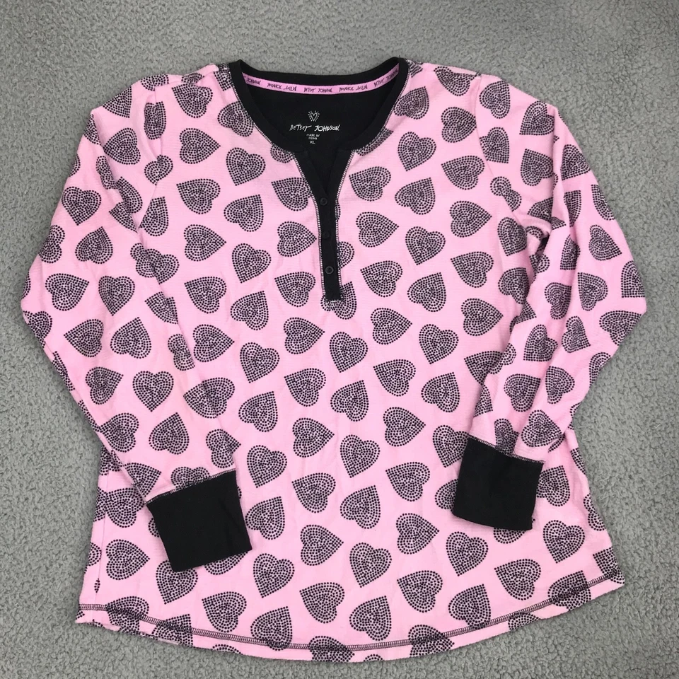 Betsey Johnson Sleepwear Top Women's Size XL Pink Hearts Long Sleeve Pullover - Image 1 of 4