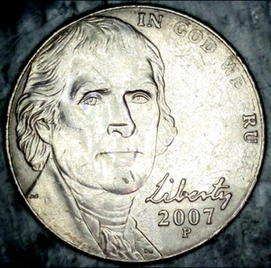 2007-P Jefferson Nickel Struck Through Grease Error Coin~ "RU" - Picture 1 of 2