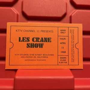 Boleto de grabación de estudio Les Crane Show KTTV Studios Channel 11 de colección abril de 1968 - Imagen 1 de 2