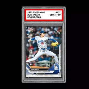 Graded 10 Roki Sasaki #137 RC Rookie 2025 Topps Now LA Dodgers FIRST WIN Card - Picture 1 of 4