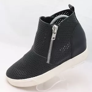 Steve Madden Wedgie Botín Tacón Oculto Mujer 7.5 Negro Perforado Doble Cremallera - Imagen 1 de 11