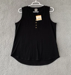 Anne Klein Black Sleeveless Blouse Size Small Front Buttons Lightweight V Neck - Picture 1 of 7