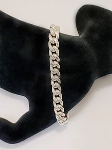 STERLING SILVER CURB LINK BRACELET 7 1/2 INCHES - Picture 1 of 3
