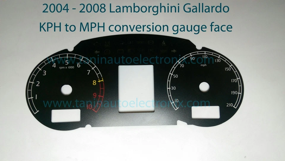 2004 - 2008 兰博基尼 Gallardo KPH 到 MPH 速度表覆盖量规脸黑色 — 第 1/2 张图片