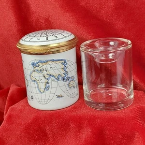 VTG Staffordshire Enamel Inkwell w/ Glass Insert Compass Rose Rare Commission - Picture 1 of 9