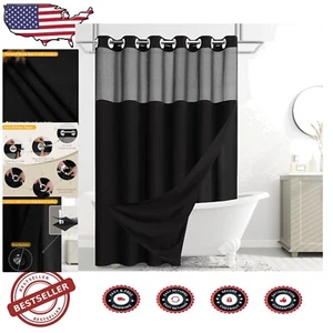 No Hooks Needed Elegant Linen Shower Curtain with See-Through Window 72x72 - Picture 1 of 8