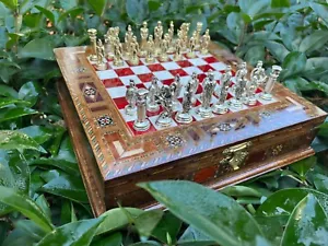 Vip Chess Set w\ Metal Chess Pieces - Inlaid Chess Set - Pearl Chessboard Gift - Picture 1 of 14