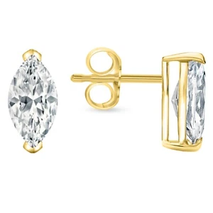 IGI F/VS 3 Kt Marquise Lab Created Grown Diamond Ohrringe 14K Gelbgold Push - Bild 1 von 3