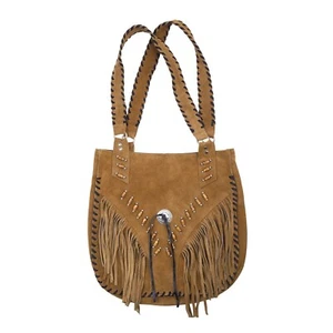 Lesa Collection Bohemian Suede Leather Fringe Purse for Women with Beaded Detail - Picture 1 of 7