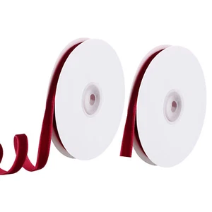 2pcs 3/8" 10 Yard Velvet Ribbon Polyester Single Face Spool Gift Wrap, Burgundy - Picture 1 of 6