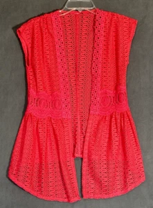 Bright Crochet Lace Sleeveless Cardigan Western Boho Cottage Asymmetrical READ - Picture 1 of 10