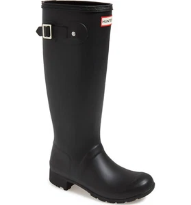 Hunter Original Boots Black Matte Tall Packable Rain Boots Hunter Tour Boots NEW - Picture 1 of 8