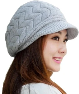 Cappello Donna Inverno Caldo Maglia Lana Cappellini da Sci Neve Con Visiera Piega Taglia Unica Media - Foto 1 di 7