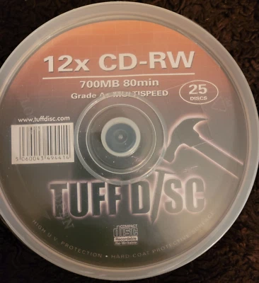 Tuff Disc 12x CD-RW 700mb / 80min Grade A+ Multi Speed pack of 25 pieces - NEW - Image 1 of 3