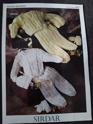 0335 Knitting Babys Sweater Pants Hat Mittens 16-22ins DK - Vintage Pattern Copy - Image 1 of 2