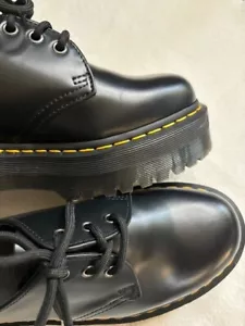 Dr Martens 1461 Quad Black Smooth Leather Platform Shoes US W9 M8 EU41 EUC - Picture 1 of 7