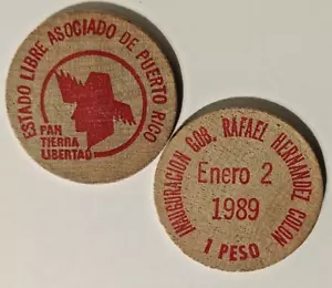 1989 Ficha RAFAEL HNDZ COLON PPD PARTIDO POPULAR Puerto Rico Wooden Nickel Token - Picture 1 of 3