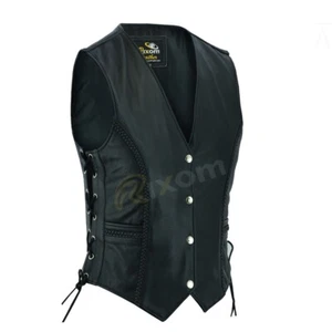 Damen Lederwesten Weste weiches Schaffleder Biker schwarz mit Zopf Stil - Bild 1 von 4