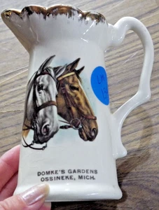Domke's Gardens~ Ossineke, Michigan souvenir horse pitcher stoneware USA MADE - Picture 1 of 5