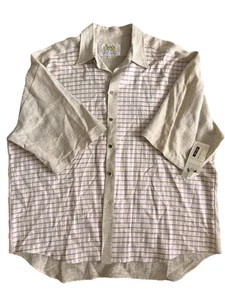 Short Sleeve Button Down Shirt For Men Size: 5XL color: Beige/ Purple  - Picture 1 of 6