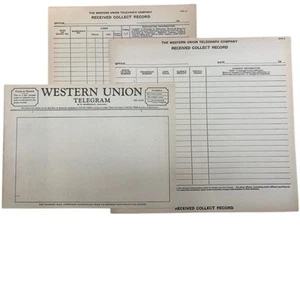 Set 3 fogli Western Union Telegram & Collection vintage anni 60 mai usati NOS - Foto 1 di 1