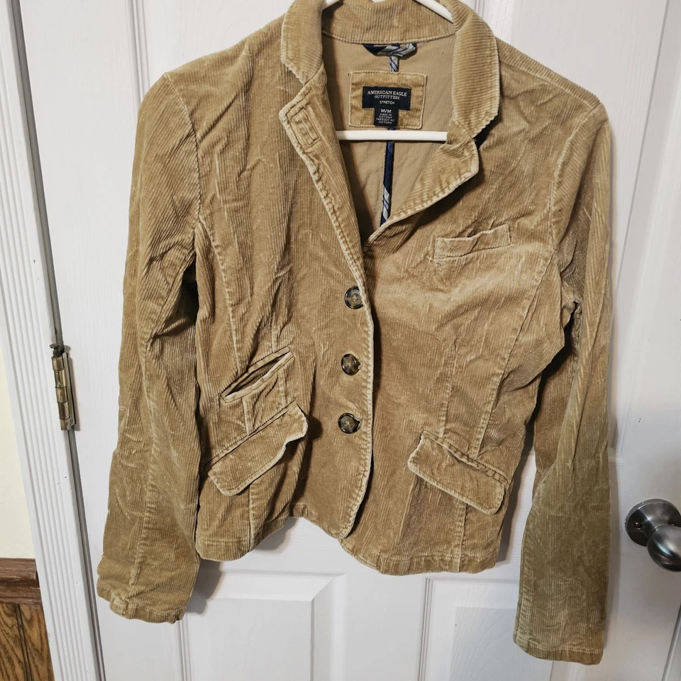 American Eagle Blazer Junior M Corduroy Stretch Button Up Jacket Y2k VTG Preppy - Image 1 of 4
