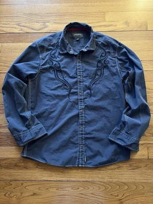 Camisa Y2K Anillo de Fuego Tribal Western L/S Abotonada XL Aflicción Polo Sur Foto 1 de 4