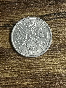 1955 UK Great Britain Coin 6 Six Pence Tudor Rose Shamrock Thistle Leek TB2557* - Picture 1 of 2