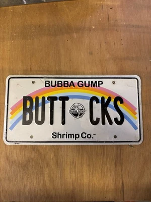 Bubba Gump Shrimp Co “Buttocks” Tin License Plate Forest Gump Film Memorabilia. - Image 1 of 4