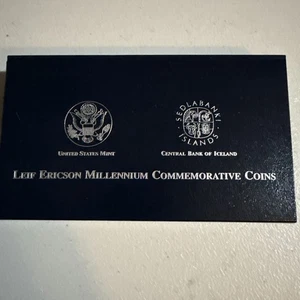 2000 Leif Ericson Millennium US & Icelandic Comm Proof Silver Dollar 2-Coin Set - Picture 1 of 5
