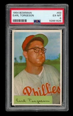 Bowman Set-Break 1954 # 63 Earl Torgeson PSA 6 EX-MT Foto 1 de 3