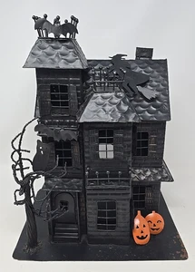 Vintage Halloween Black Metal HAUNTED HOUSE Candle Holder Target 2005 16" Tall - Picture 1 of 18