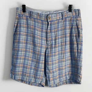 Peter Millar 100 % Leinen kariert Golfshorts vorne flach 8" Schrittlänge Herren Größe 30 blau - Bild 1 von 6