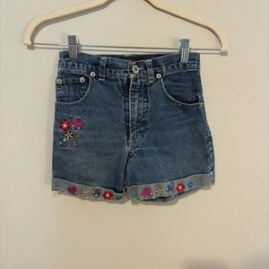 Girls Vintage Route 66 Denim Embroidered Denim Jean Shorts Size 7 - Picture 1 of 4