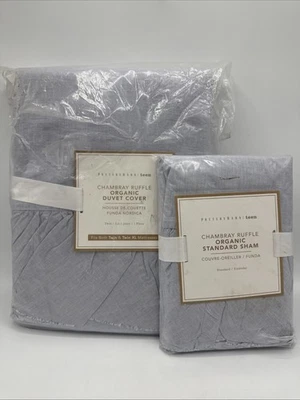 Pottery Barn Teen Chambray Ruffle Organic Twin/ Twin XL Duvet Cover & Sham ! NWD - Image 1 of 4