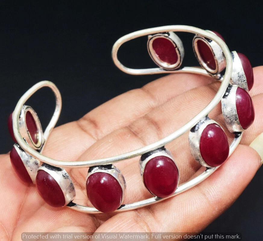 Simulated Ruby Gemstone Ethnic Handmade Adjustable Bangle Jewelry 35GM GBN-11084 - Image 1 of 1