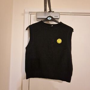 H&M X SMILEY BLACK KNITTED VEST SIZE SMALL TANK TOP SLEEVELESS PULLOVER JUMPER S