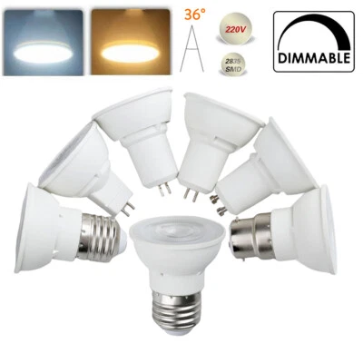 Dimmable  LED Spotlight 220V 7W GU10 MR16 GU5.3 E27 36 Degree SMD White Lamps - Image 1 of 4
