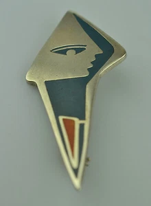 VINTAGE MODERNIST MEXIKANISCH STERLINGSILBER INTARSIERTER STEIN GESICHT ANSTECKNADEL SIGNIERT ROSSANA - Bild 1 von 5