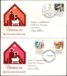 1981 Australia Edición de Navidad 1981 Juego de 3 en 2 fundas dirigidas primer día WCS - Imagen 1 de 1