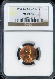 1960 Lincoln Cent Large Date NGC MS65 RD Business Quality - Picture 1 of 2