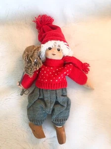 ROSKILDE NISSE DOLL Norwegian Wood Clogs Burlap Bag Vintage 13" Winter - Picture 1 of 5