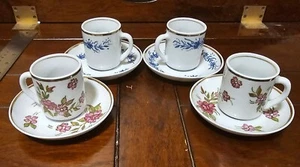 Pozzani Jundiai Tea Cups/Saucers Mixed Set Red Blue Floral Gold Rim Vintage Lot - Picture 1 of 16