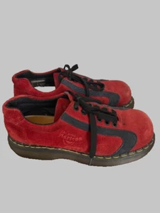 Dr Doc Martens 8351 England 8 UK Red Platform Shoes Blaack Stripe Lace Up Vtg - Picture 1 of 15