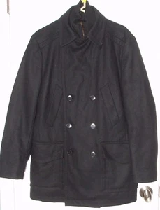 Peacoat Men's Black Wool Lined 6 Pockets Size US40 Medium - Picture 1 of 10
