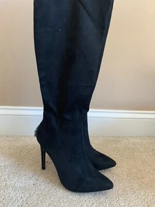 Venus Women's Suede Embellished Knee-High Heel Boots, Black, size 9 NWOB - Picture 1 of 8