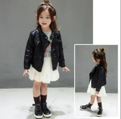 Spring/Fall Kid Child Faux Leather Jacket Coat Girl PU Stand-up collar Outerwear - Image 1 of 4